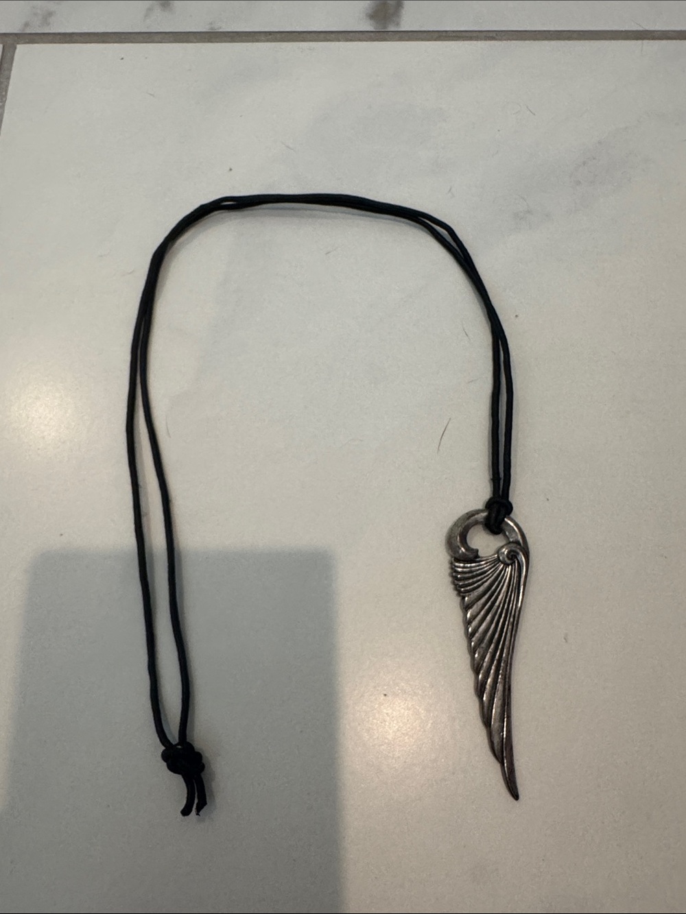 Harley-Davidson Silver Wing Pendant Necklace - Black Cord